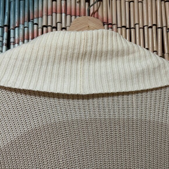 Isaac Mizrahi Shawl Collar Cardigan Sweater, Block Pattern, Cream/Beige, Large - Picture 9 of 16